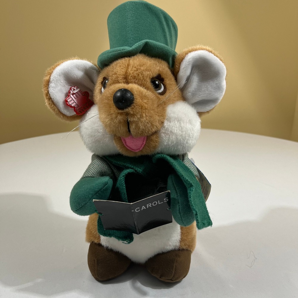 Applause Chris Mouse Plush 14" 1988 Vintage Christmas Caroler Holiday Decor